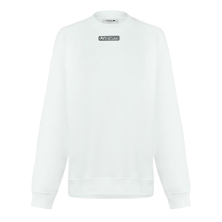 Lacoste Women's White Crew-Neck Logo Sweatshirt - Size 12