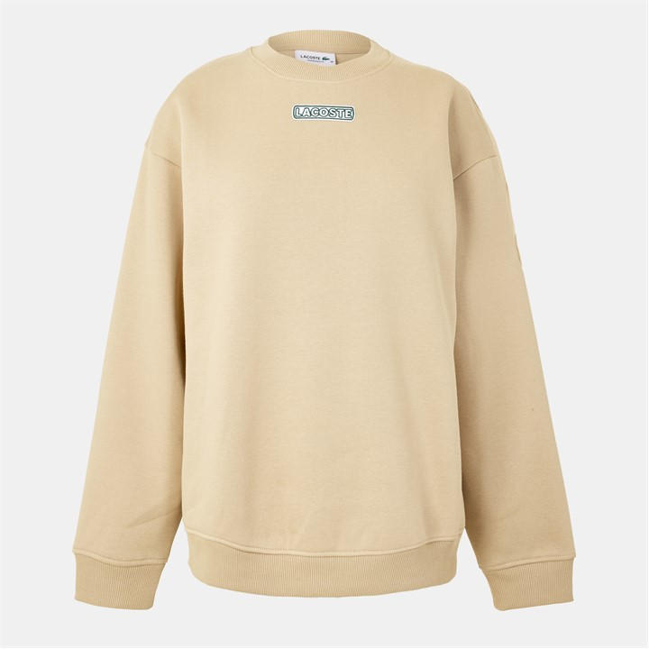 Lacoste Women's Beige Crew-Neck Logo Sweatshirt - Size 14