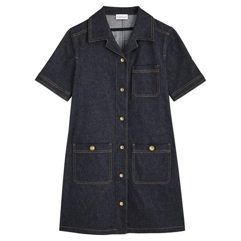 Moncler - Women's Denim Short-Sleeve Relaxed-Fit Shirt-Dress