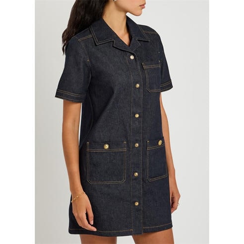 Moncler - Women's Denim Short-Sleeve Relaxed-Fit Shirt-Dress