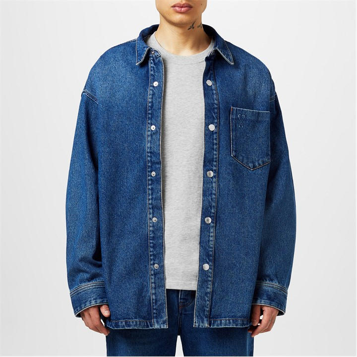Ami Paris Men's Blue Ami De Coeur Long Sleeve Denim Shirt - L