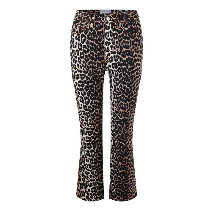 Ganni Women's Beige Leopard Betzy Cropped Jeans Small
