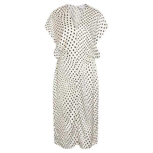 Stella McCartney - Women's Polka Dot V-Neck Satin Midi A-Line Dress