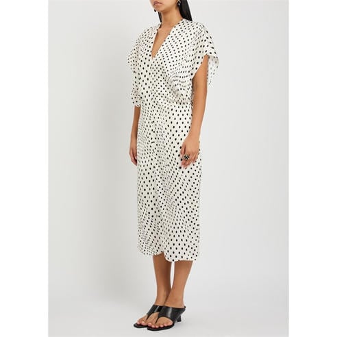 Stella McCartney - Women's Polka Dot V-Neck Satin Midi A-Line Dress