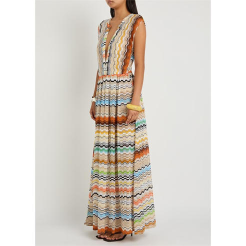 Missoni - Women's Viscose Cap-Sleeve V-Neck Maxi Dress