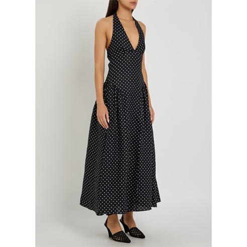Faithfull The Brand - Women's La Cala Midi Polka Dot Linen Halterneck A Line Dress