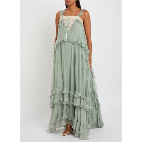 Chloe - Women's Silk Ruffle Maxi Dress
