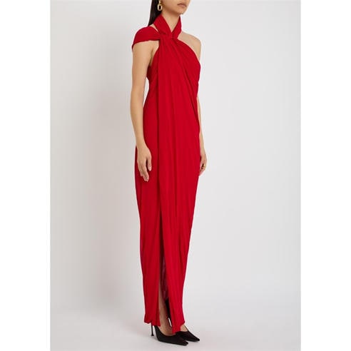 Balmain - CROSS NECK JERSEY CREPE DRAPED