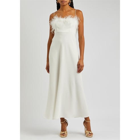 RIXO - Women's Selene Feather Trim Maxi Dress