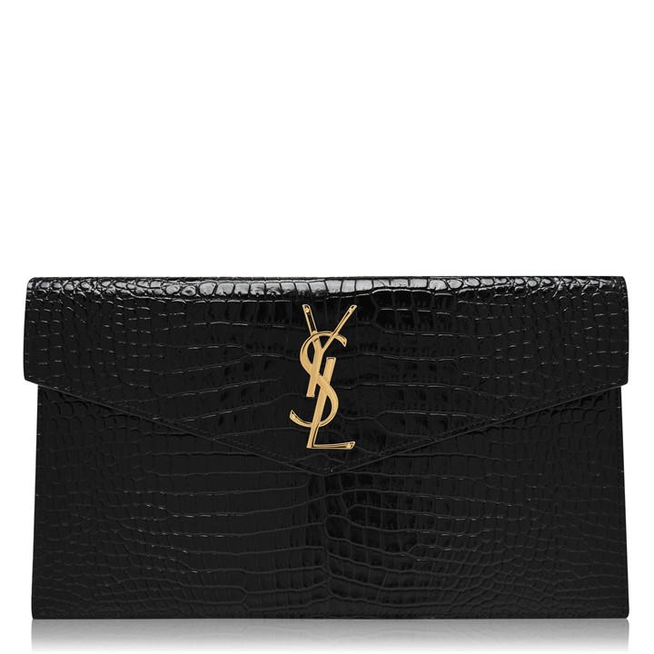 Saint Laurent Women's Black Uptown Crocodile Clutch Bag