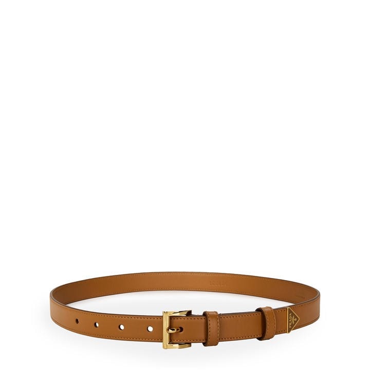 Prada Women's Beige Triangle Logo Belt Size 70