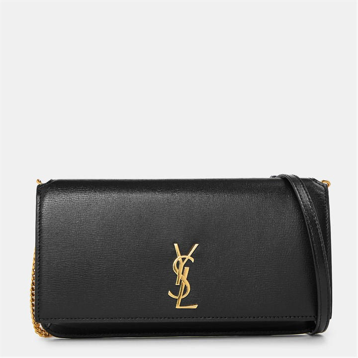 Saint Laurent Women's Black Cassandre Phone Holder Wallet On Chain