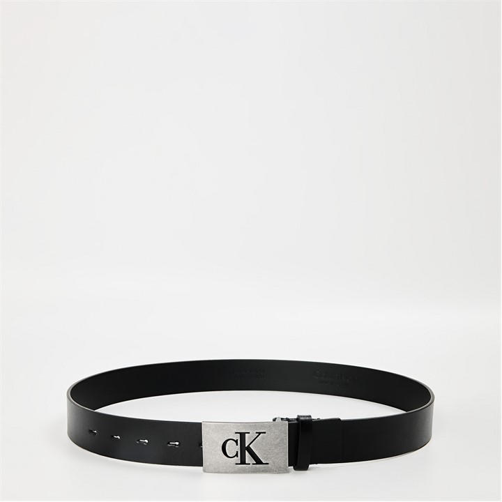 Calvin Klein Men's Black Smooth Leather Plaque Belt