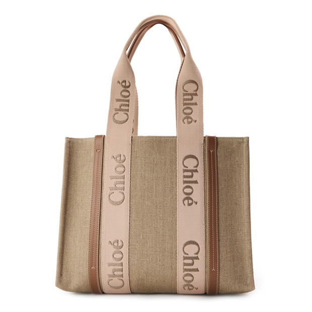 White Brown - CHLOE - Medium Woody Canvas Tote Bag