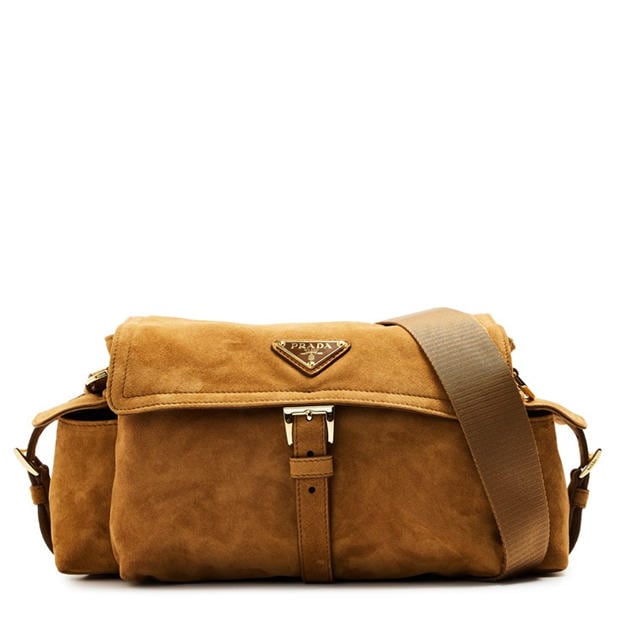 Cacao - PRADA - Explore Medium Suede Shoulder Bag with Flap