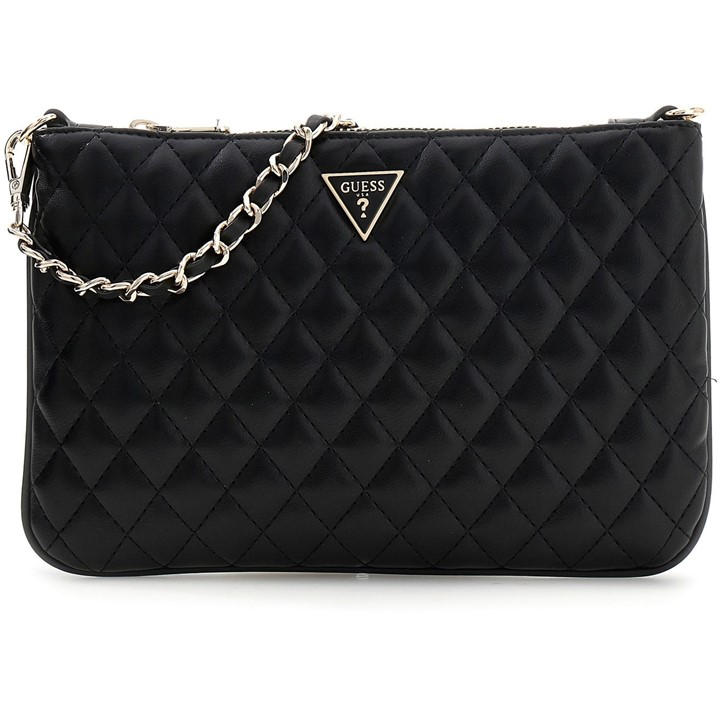 Guess Women's Black Quilt Pouch Quilted Wallet On Chain