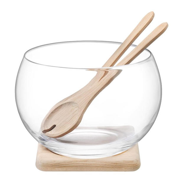 LSA Serve Glass Salad Set and Oak Base,Specials : American Fashion Style Bags On Sale
