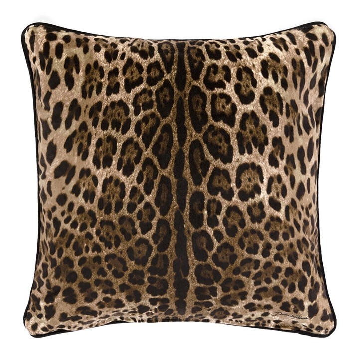 Dolce And Gabbana Casa Unisex Brown Leopard Velvet Cushion - 60X60cm