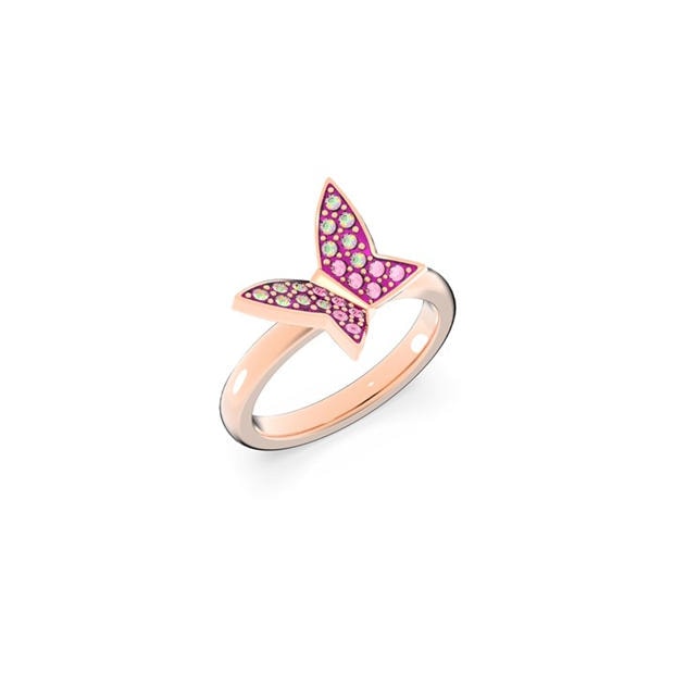 Swarovski Lilia ring, Set (3), Butterfly, Pink, Rose goldtone plated