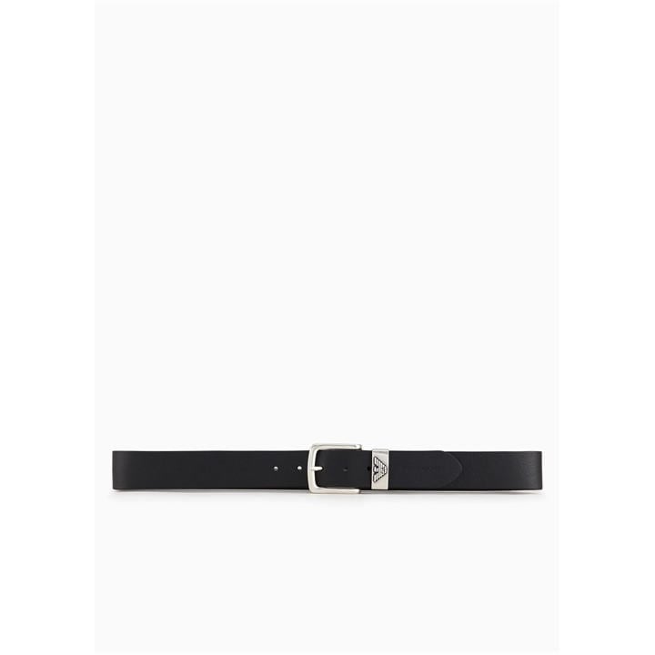 Emporio Armani Men's Black Leather Belt With Logo Buckle 2XL