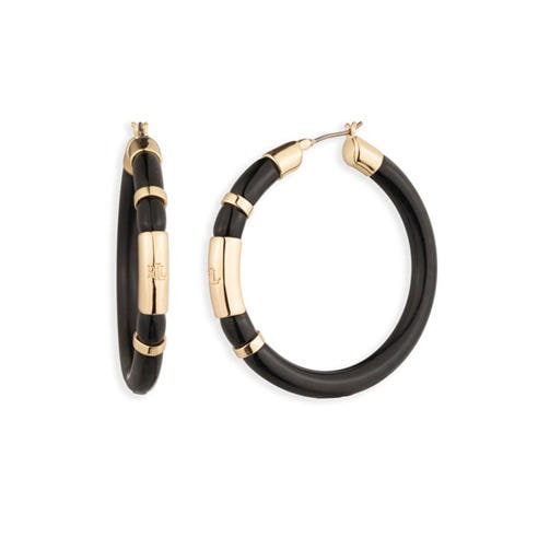 LAUREN RALPH LAUREN - Lauren Ralph Lauren Black & Gold Logo Hoop Earrings