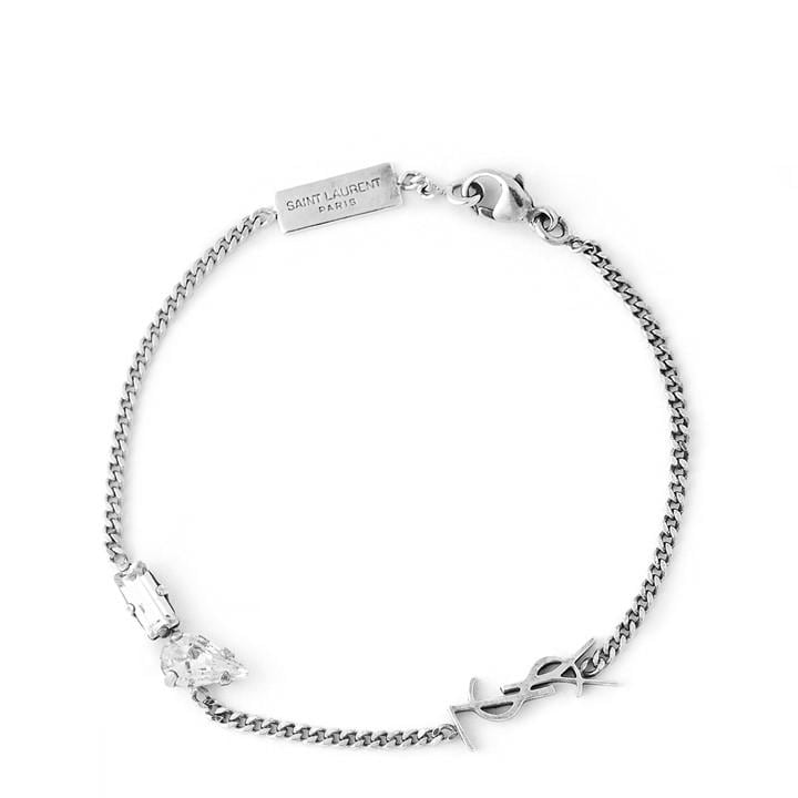 Saint Laurent  Silver Rhinestone Cassandre Charm Bracelet - M