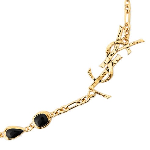 SAINT LAURENT - Women's Logo Bead Onyx Gold Chain Necklace