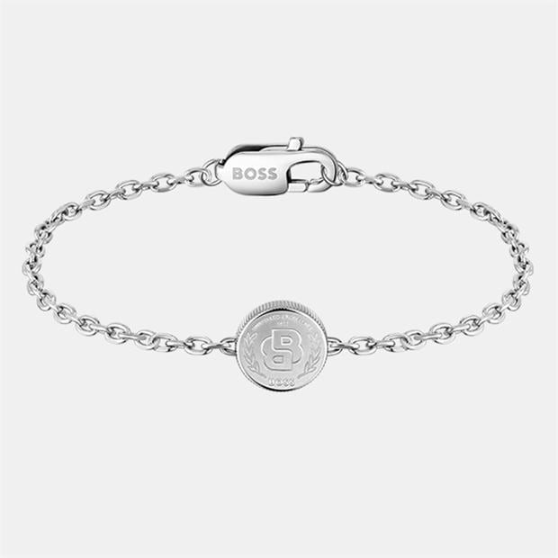 Silver - Boss - Gents BOSS Double B Medallion Necklace and Bracelet