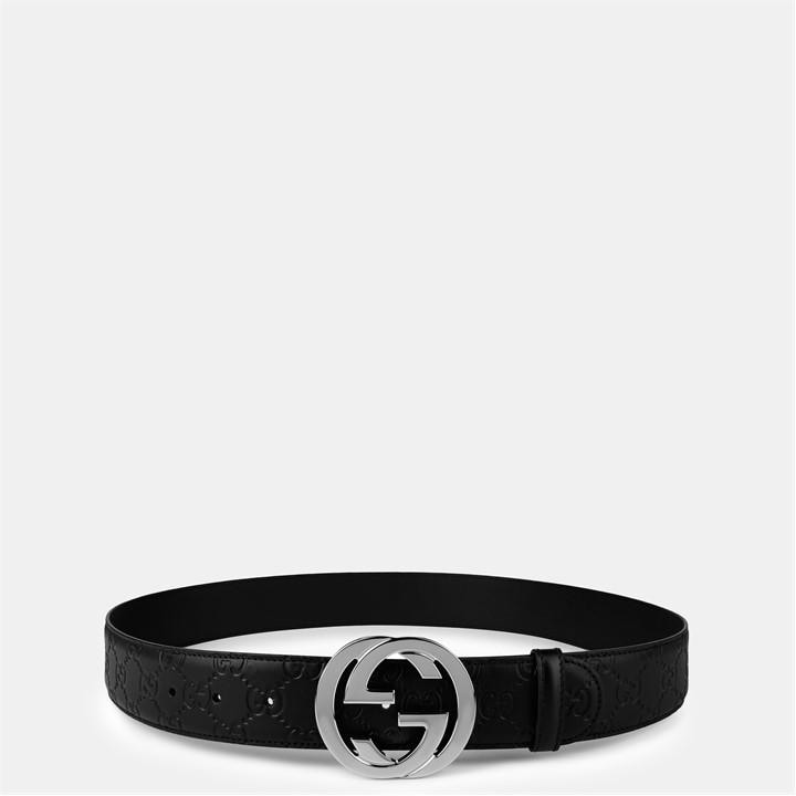 Gucci Men's Silver Logo Leather Gg Interlocked Embossed Belt - XL