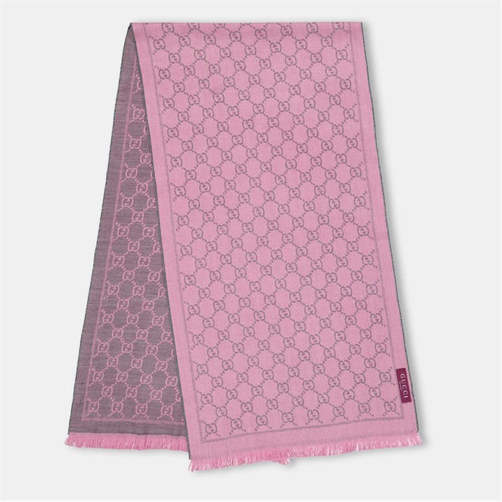 Gucci Women's Pink Gg Logo Wool Scarf