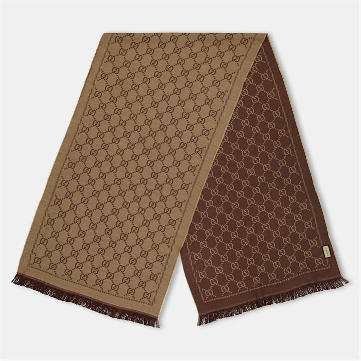 Gucci Women's Brown Gg Logo Wool Scarf