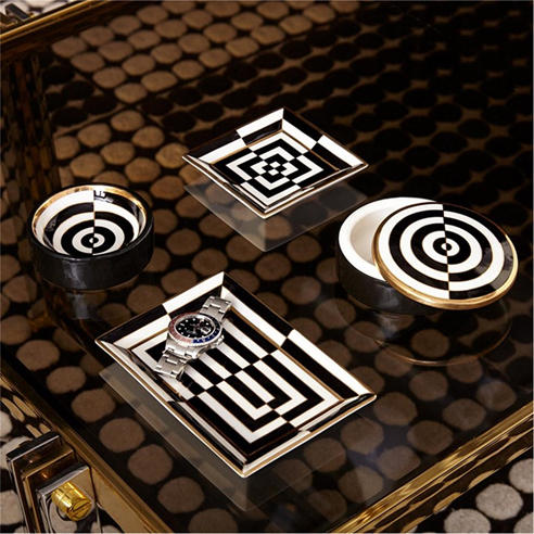 Jonathan Adler - JonathanAdler Op Art Porcelain Tray - Black/White/Gold