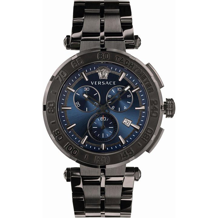 Versace Men's Grey Greca Chrono Plated Stainless Steel Luxury Analogue Watch Size 11