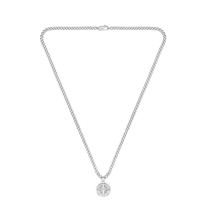 Boss Men's Silver North Pendant Compass Necklace