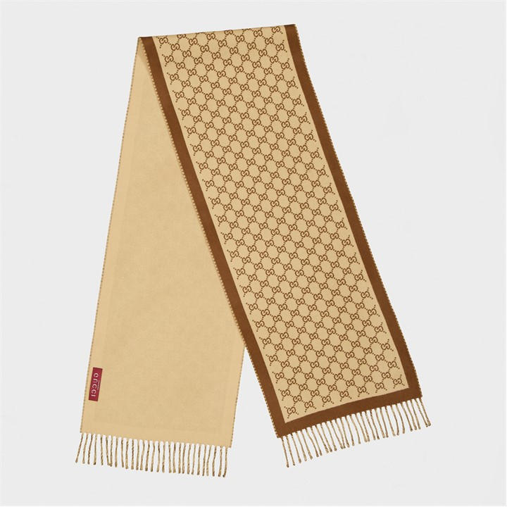 Gucci Women's Brown Monogram Knitted Wool Scarf