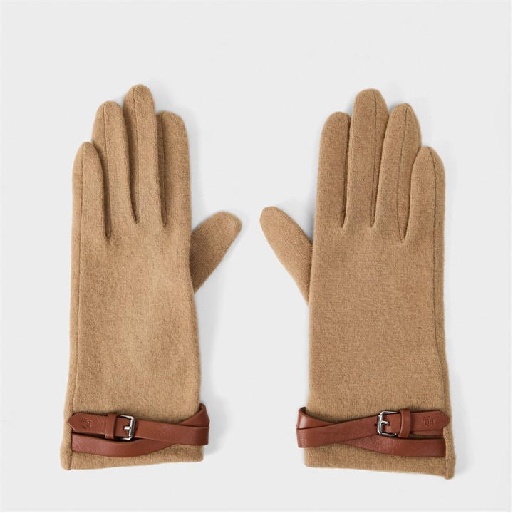 Lauren By Ralph Lauren Women's Beige Leather Gloves - M