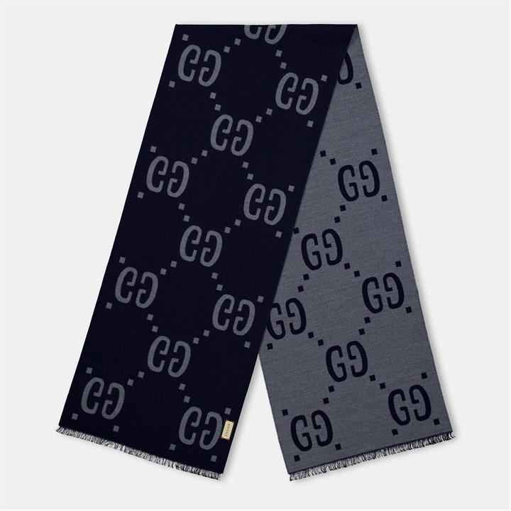 Gucci Men's Grey Jacquard Wool Gg Scarf