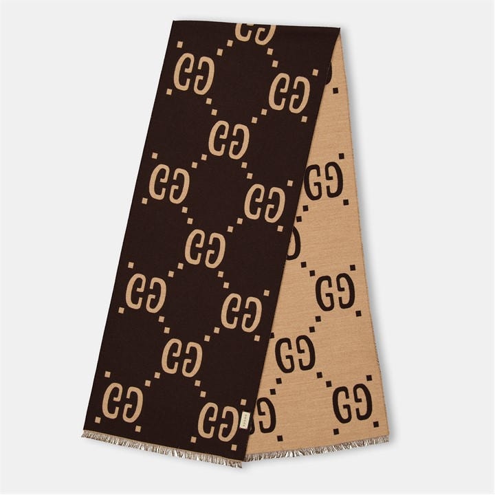 Gucci Men's Beige Jacquard Wool Gg Scarf
