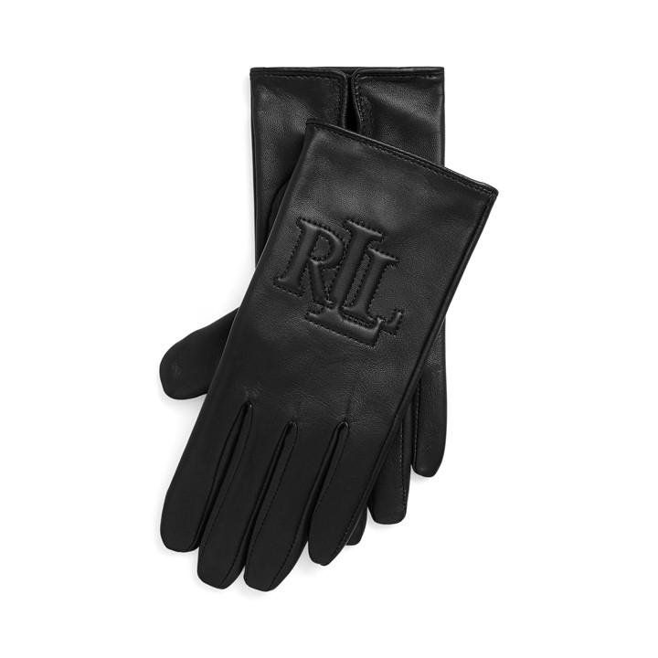 Lauren By Ralph Lauren Women's Black Logo-Embossed Gloves - M