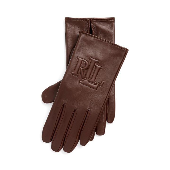 Lauren By Ralph Lauren Women's Brown Logo-Embossed Gloves - M