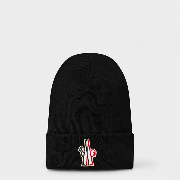 Moncler Grenoble Men's Black Logo Ribbed Knit Cuffed Beanie