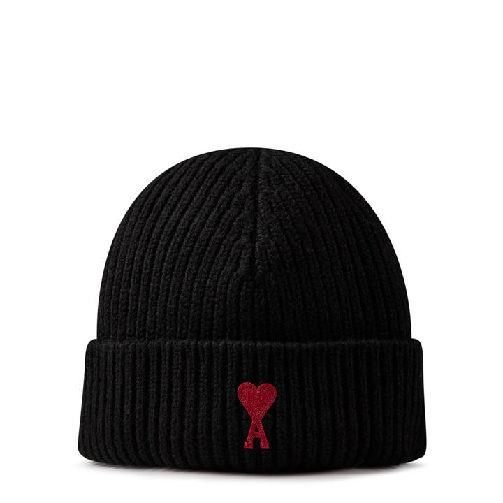 AMI PARIS De Coeur Embroidered Beanie – Black