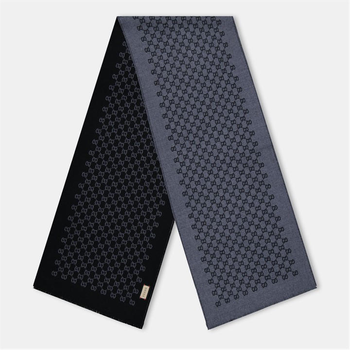 Gucci Men's Grey Gg Jacquard Wool Scarf