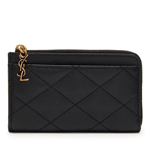 Saint Laurent - Women's Quilted Leather Zip Card Holder