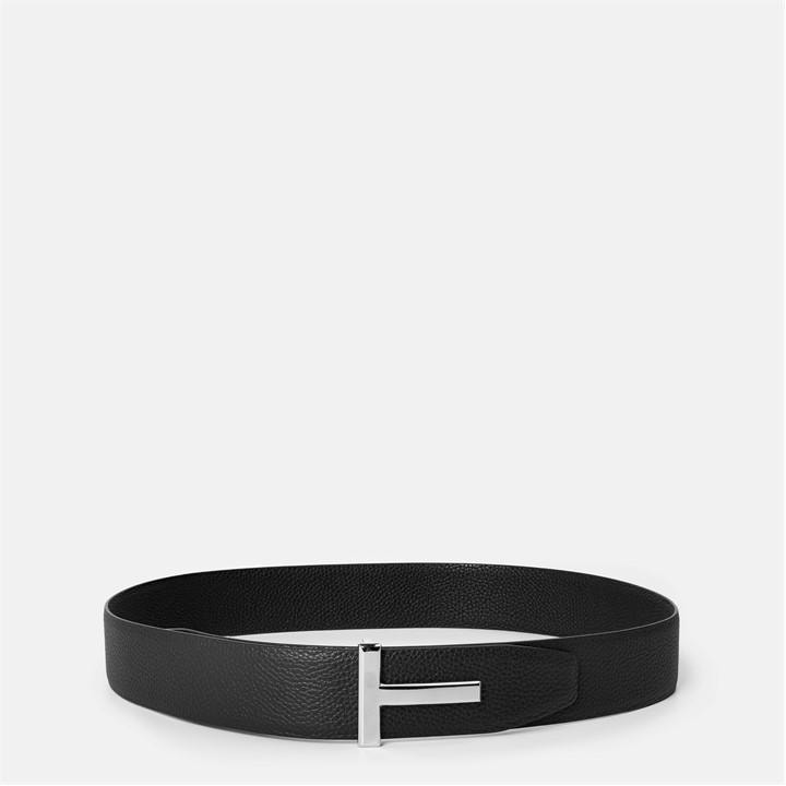Tom Ford Men's Black Plain Leather Reversible T Buckle Belt
