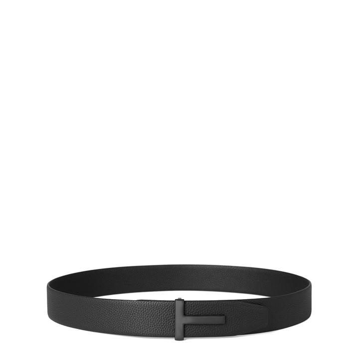 Tom Ford Men's Black Plain Leather Reversible T Buckle Belt