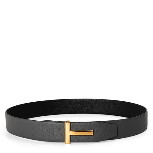 TOM FORD - Men's Plain Leather Reversible T Buckle Belt