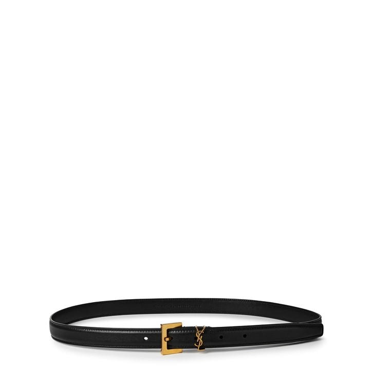 Saint Laurent Women's Black Leather Cassandre Belt - M
