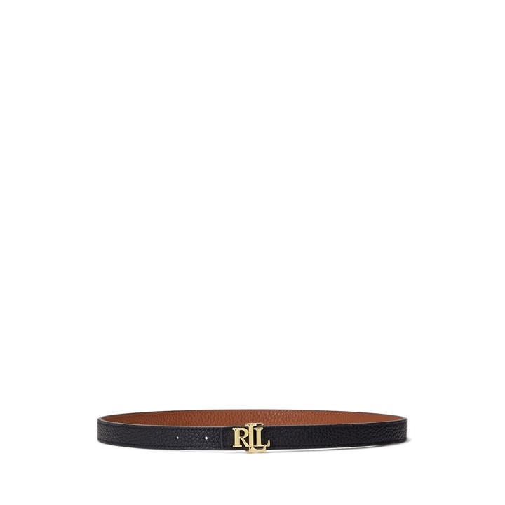 Lauren By Ralph Lauren Women's Black Logo Reversible Leather Skinny Belt Large