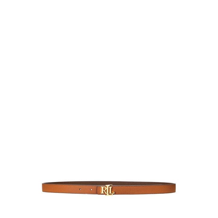 Lauren By Ralph Lauren Women's Brown Logo Reversible Leather Skinny Belt Medium